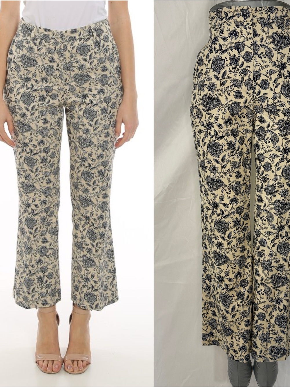 PINKO Pescina Cropped Ecru Blue Floral Trousers